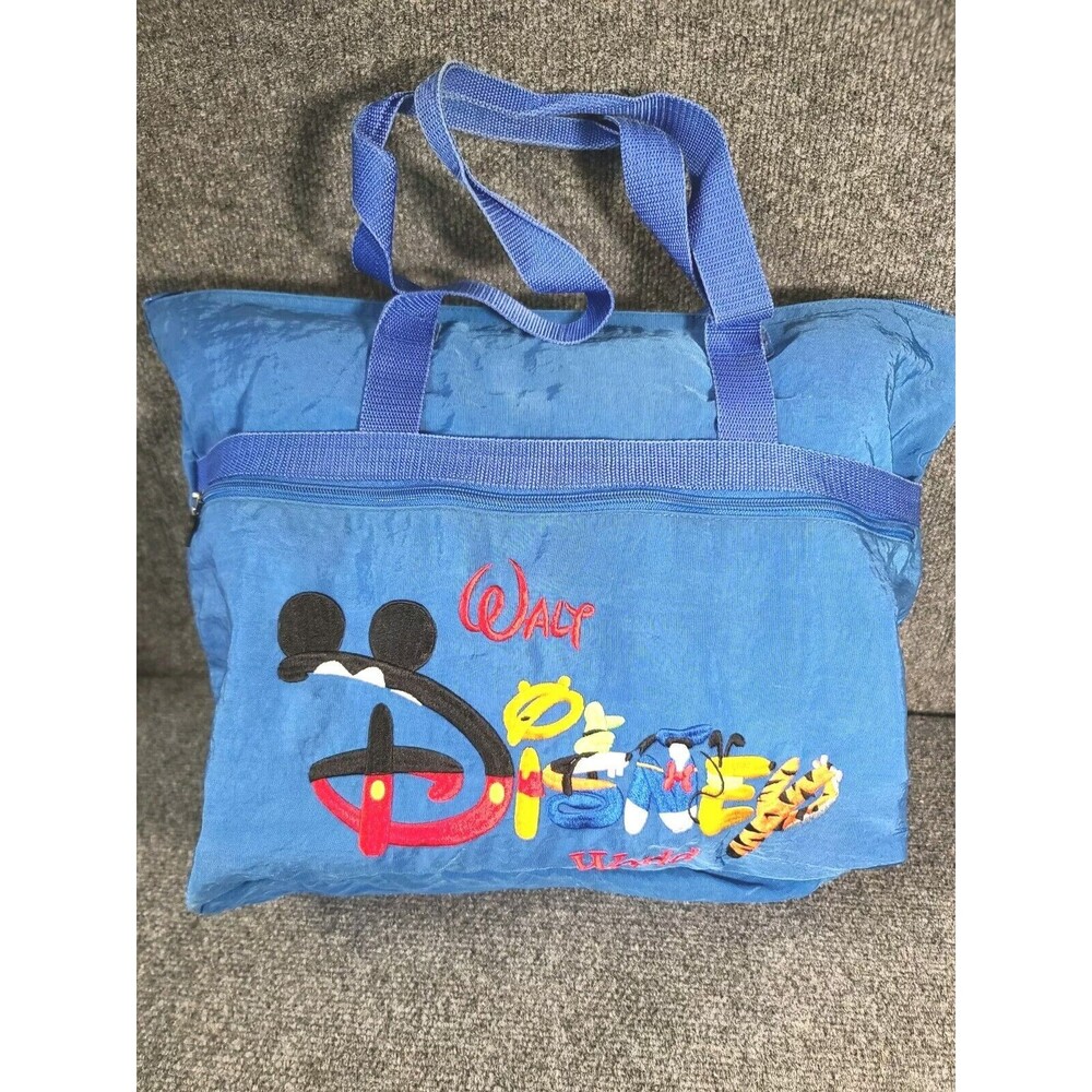 Vintage Walt  Disney World Nylon Blue TOTE Bag with Embroidered Winnie The Pooh